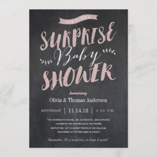 Surprise Baby Shower Invitations - Chalkboard Pink
