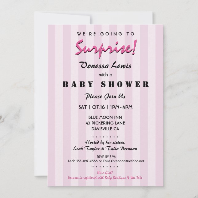 Surprise Baby Shower Pink Stripes Invitation (Front)
