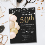 Surprise Balloon Black Gold 50th Birthday Invitation<br><div class="desc">This elegant design features pink glitter,  a white background,  pink balloons,  and custom script lettering. What a beautiful way to invite your guests to this special occasion.</div>