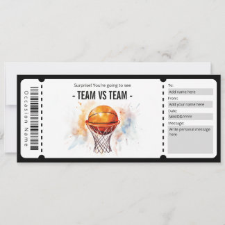 Surprise Basketball Game Ticket Gift Certificate Invitation