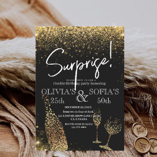 Surprise Birthday Any Age Modern Black Gold   Invitation
