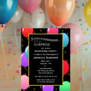 Surprise Birthday Balloons and Confetti Custom Age Invitation