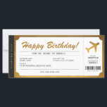 Surprise Birthday Boarding Pass Plane Gold Ticket<br><div class="desc">EDITABLE. Gift your loved ones a travel trip! Perfect for birthdays and anniversaries. Gold Boarding Pass. Personalise your voucher today! For a custom voucher/certificate,  please send me a message.</div>