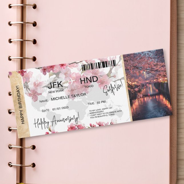Surprise Birthday Boarding Pass Tokio Sakura  Invitation (sakura tokio surprise trip)