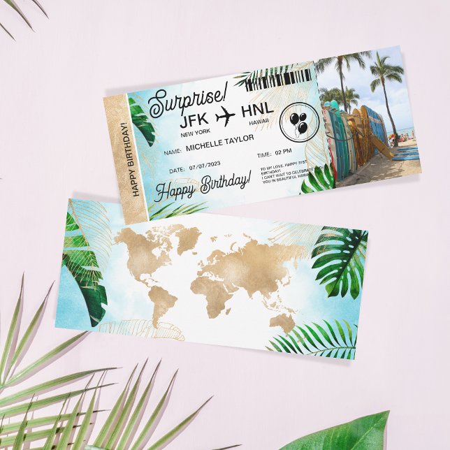 Surprise Birthday Boarding Pass Trip Ticket Beach  Invitation (Creator Uploaded)