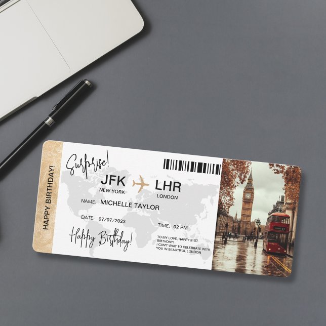 Surprise Birthday Boarding Pass Trip Ticket London Invitation (Creator Uploaded)