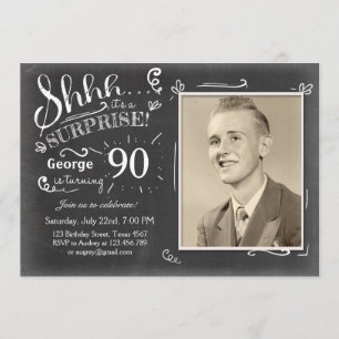 Surprise birthday invitation 90 Chalkboard Rustic