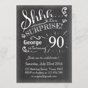 Surprise birthday invitation 90 Chalkboard Rustic
