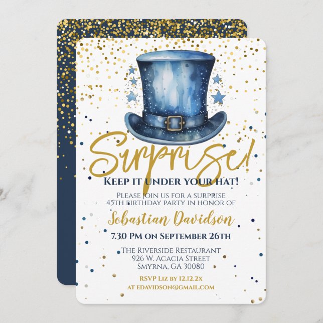 Surprise Birthday Keep It Under Your Hat Invitation (Front/Back)