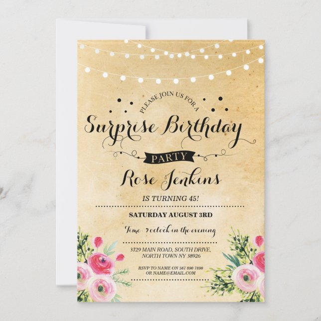 Surprise Birthday Party Any Age Floral Invitation (Front)