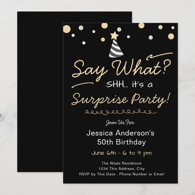 Surprise Birthday Party Any Age Minimal Confetti Invitation (Front/Back)