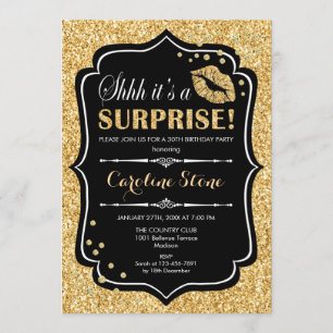 Surprise Birthday Party - Black Gold Invitation