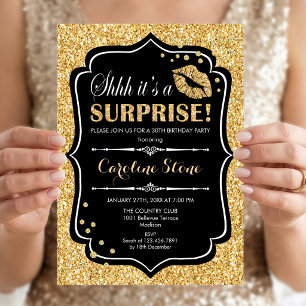 Surprise Birthday Party - Black Gold Invitation