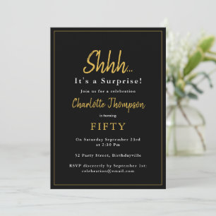Surprise Birthday Party Black Gold Modern Invitation