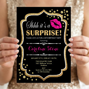 Surprise Birthday Party - Black Pink Gold Invitation
