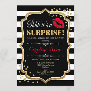 Surprise Birthday Party - Black Red Gold Invitation