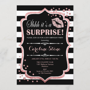 Surprise Birthday Party - Black Rose Gold Invitation