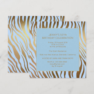 Surprise Birthday Party Blue Gold Zebra Invitation
