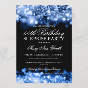 Surprise Birthday Party Blue Sparkling Lights Invitation