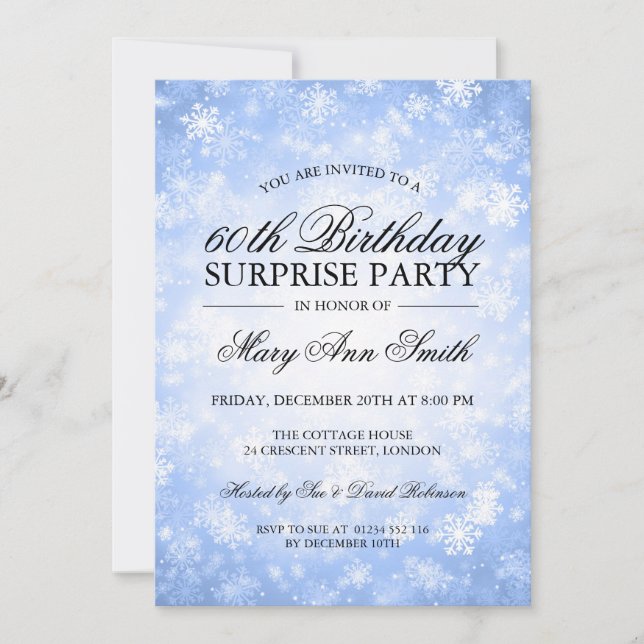 Surprise Birthday Party Blue Winter Wonderland Invitation (Front)