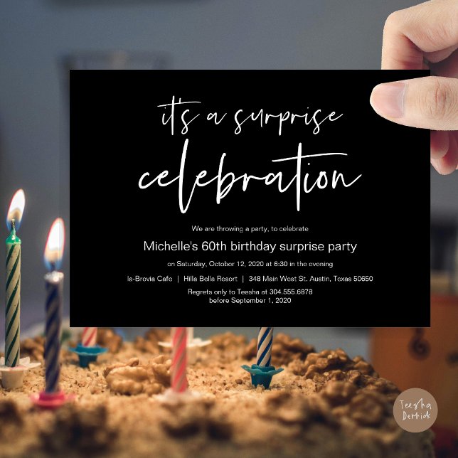 Surprise Birthday Party Celebration Invitation (Surprise Birthday Party Celebration Invitation Card, PDF, in Classy Black)