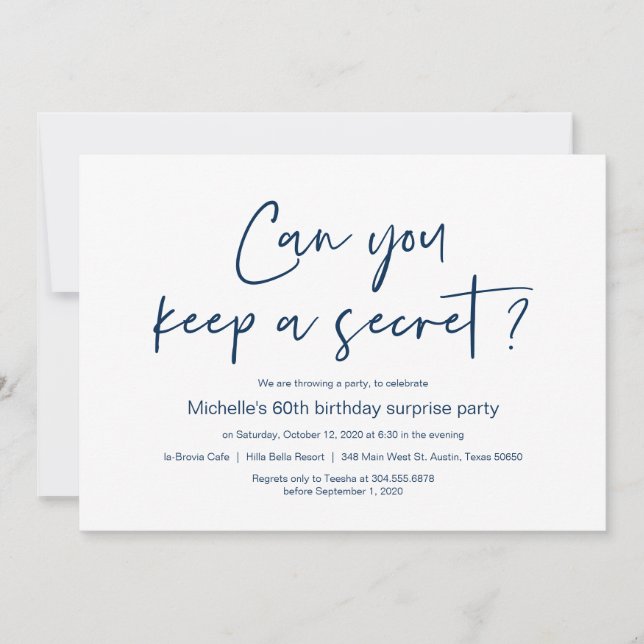 Surprise Birthday Party Celebration, Navy Blue Invitation (Front)