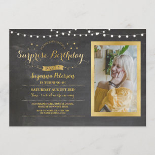 Surprise Birthday Party Chalk Any Age Invite Gold