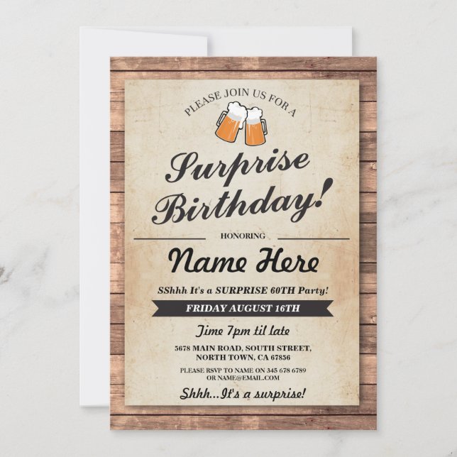 Surprise Birthday Party Cheers Beers Invitation (Front)