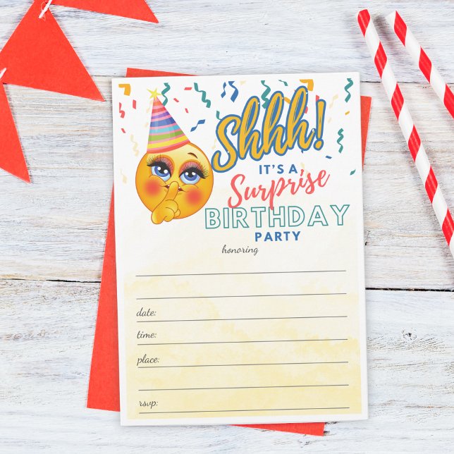 Surprise Birthday Party Emoji Fill In the Blank Invitation (Creator Uploaded)