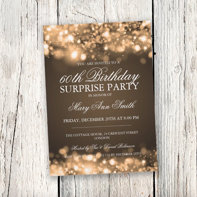 Surprise Birthday Party Gold Sparkling Lights Invitation (Creator Uploaded)