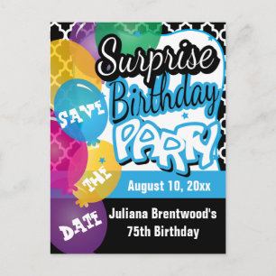 Surprise Birthday Party in Blue   Save the Date Announcement Postcard