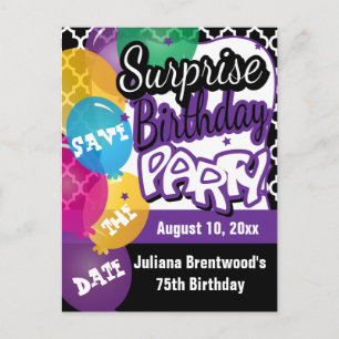 Surprise Birthday Party in Purple   Save the Date Announcement Postcard