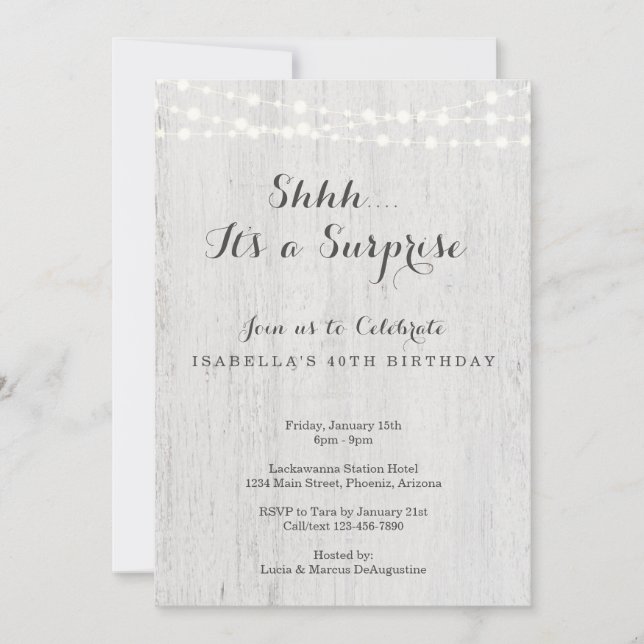 Surprise Birthday Party Invitation - Rustic Wood (Front)