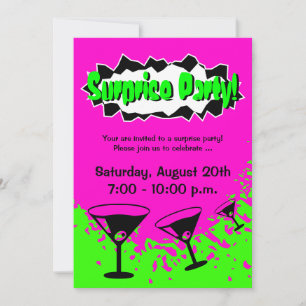 Surprise Birthday party invitations   Neon colours