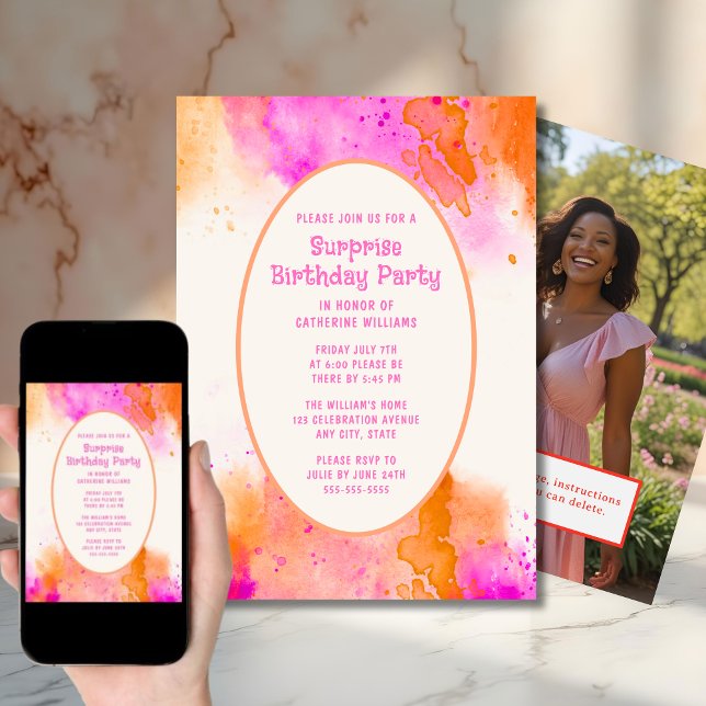 Surprise Birthday Party Invite Any Age Watercolor (Creator Uploaded)