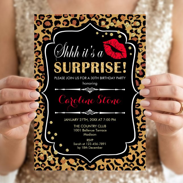 Surprise Birthday Party - Leopard Print Red Invitation (Creator Uploaded)