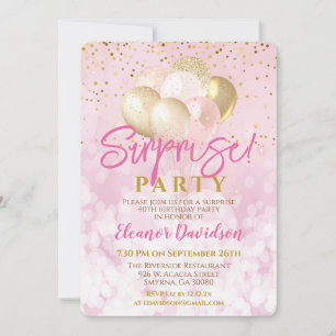 Surprise Birthday Party Pink Glamourous Balloon Invitation
