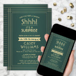 Surprise Birthday Party Shhh! Elegant Green & Gold Invitation<br><div class="desc">Can you keep a secret? Invite family and friends to an elegant and exciting surprise birthday celebration with custom green and gold party invitations. All wording on this template is simple to personalise, including message that reads "Shhh! It's a SURPRISE." The design features a modern striped border on a green...</div>