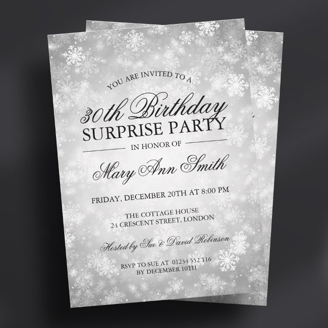 Surprise Birthday Party Silver Winter Wonderland Invitation (Surprise Birthday Party Silver Winter Wonderland Invitation)