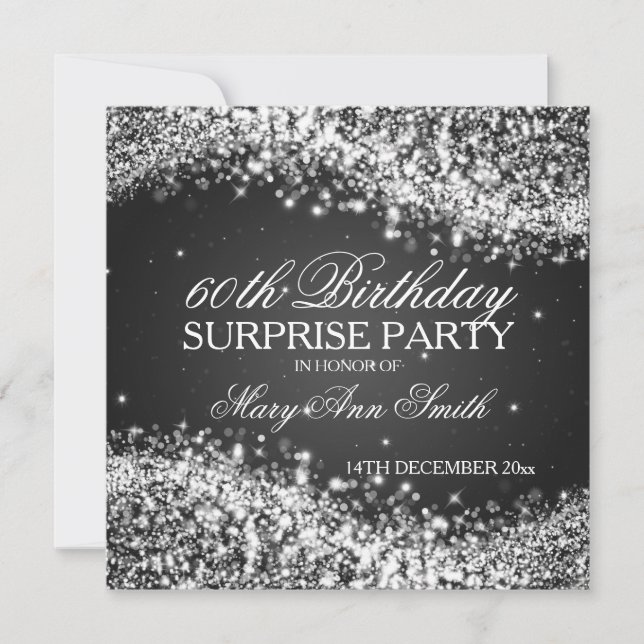 Surprise Birthday Party Sparkling Wave Black Invitation (Front)