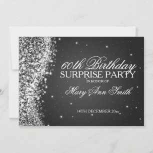 Surprise Birthday Party Sparkling Wave Black Invitation