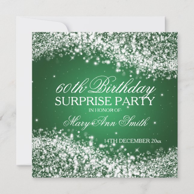 Surprise Birthday Party Sparkling Wave Green Invitation (Front)