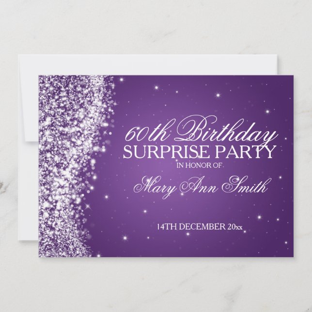 Surprise Birthday Party Sparkling Wave Purple Invitation (Front)