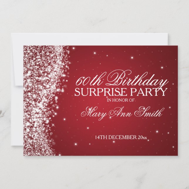 Surprise Birthday Party Sparkling Wave Red Invitation (Front)