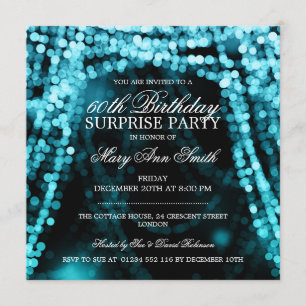 Surprise Birthday Party String Lights Turquoise Invitation