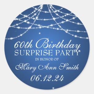 Surprise Birthday Party String of Stars Blue Classic Round Sticker