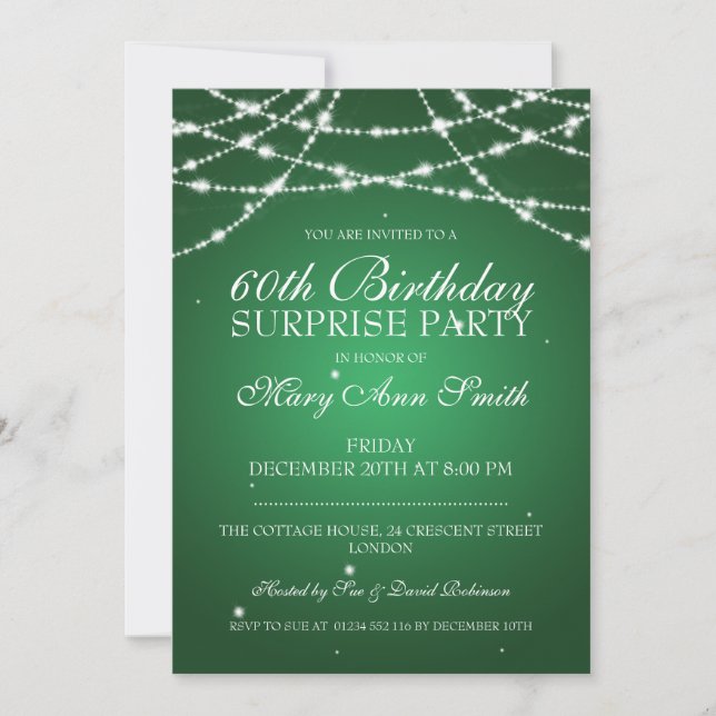 Surprise Birthday Party String of Stars Green Invitation (Front)