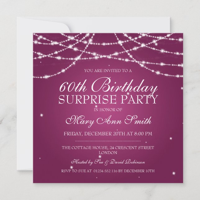 Surprise Birthday Party String of Stars Pink Invitation (Front)