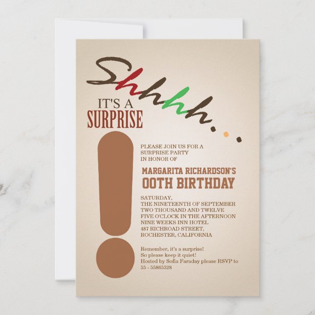 surprise birthday party typographic invitations (Front)