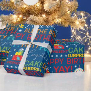 Surprise Birthday Party Typography Pattern Wrapping Paper
